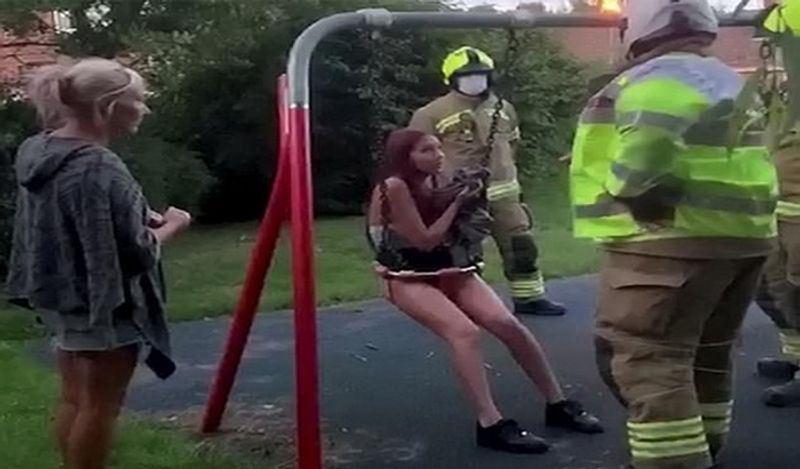 embarrassing photos of 14 year teen girl in park stuck in baby swing while making tiktok goes viral kph