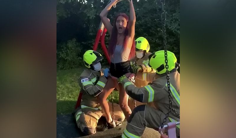 embarrassing photos of 14 year teen girl in park stuck in baby swing while making tiktok goes viral kph