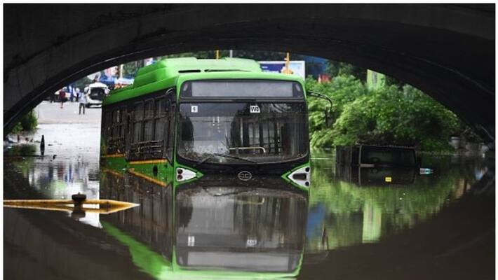 TSRTC bus gets stuck in Dundubhi river, none injured TSRTC bus gets stuck in Dundubhi river, none injured
