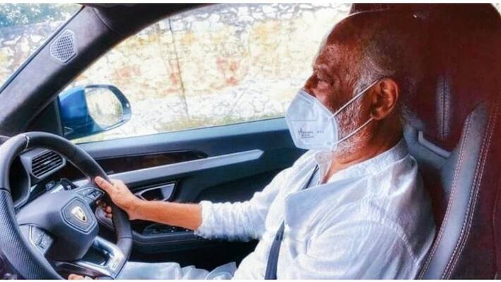 Rajini in lambohini car Rajini in lambohini car