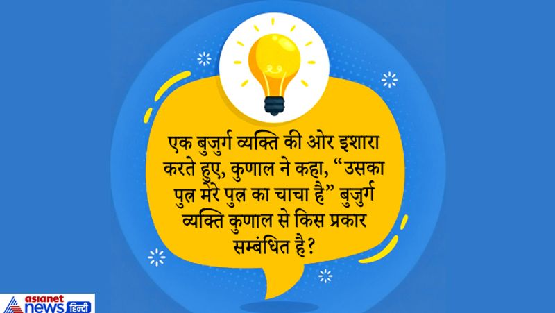 जवाब. बुजुर्ग का पुत्र मतलब मेरे पुत्र का चाचा मतलब भाई। बुजुर्ग कुणाल का पिता है। 