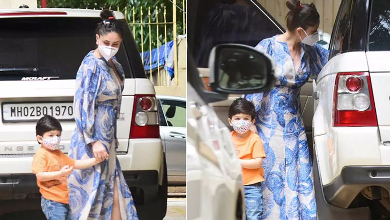 kareena kapoor simple blue and white silk dress price is unbelievable have a look KPJ