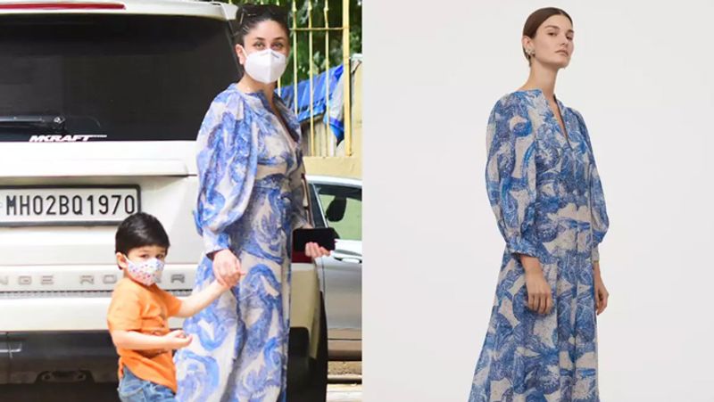 kareena kapoor simple blue and white silk dress price is unbelievable have a look KPJ