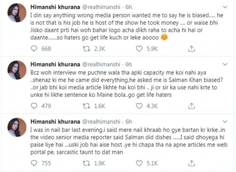 To that, evicted contestant Himanshi felt that it was Salman's job as he is getting paid a huge sum.

