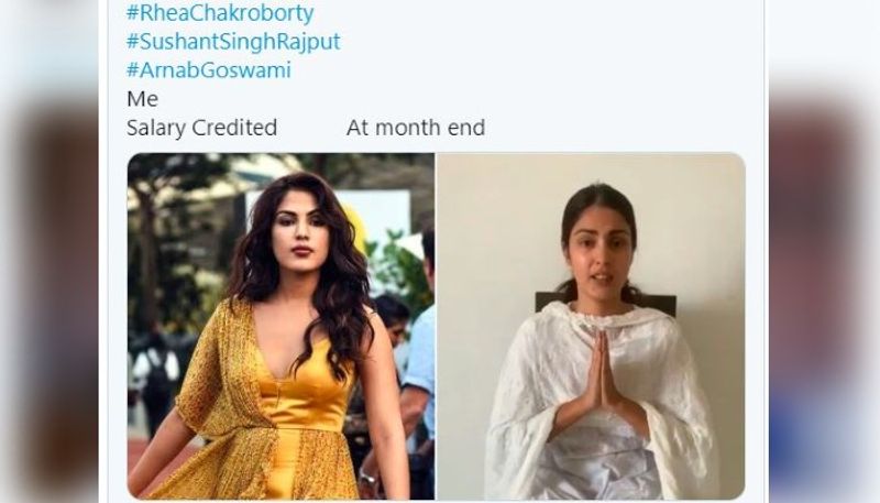 মিমের বিষয়, প্রেমিকের ক্রেডিট কার্ডে জীবন যাপন করার সময় রিয়ার গ্ল্যামারাস চেহারার মত অবস্থা থাকে এবং প্রেমিকের ক্রেডিট কার্ড হাতছাড়া হওয়ার পর সাদা পোশাক পরে গরিব অবস্থা হয়। 