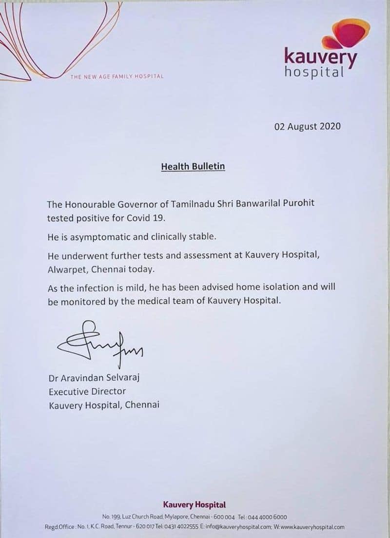 Governor Banwarilal Purohit test positive