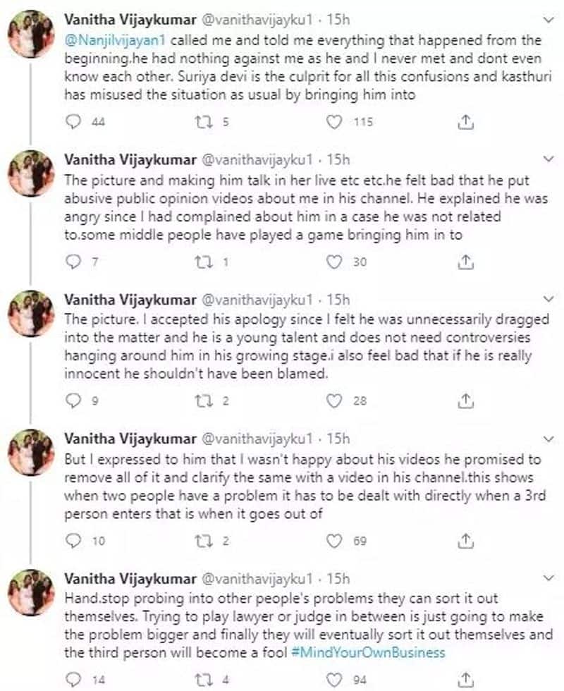 i didnt ask apology to vanitha vijaykumar nanjil vijayan tweet