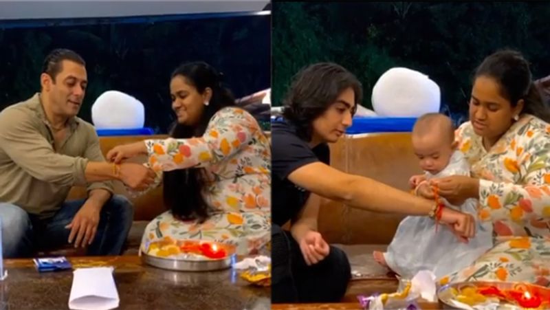 Salman Khan first clean shave then celebrate Rakshabandhan with sisters Arpita Alvira at panvel farmhouse photos viral KPJ