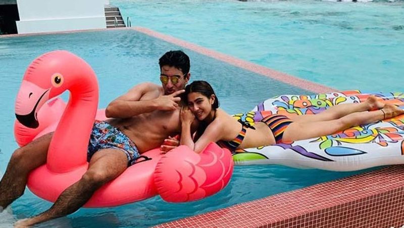 Sara Ali Khan And Brother Ibrahim Ali Khan chilling in pool Sharing incredible relationship and siblings goal KPJ