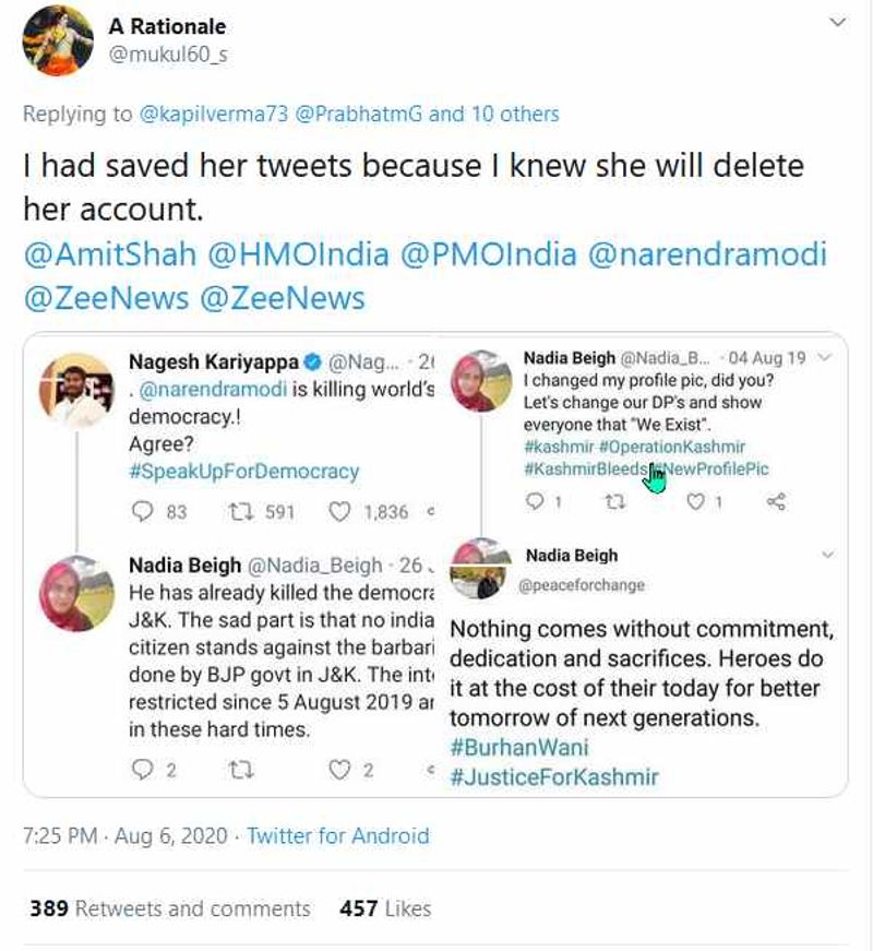 nadia beig fake twitter account ias nadia beig cleared upsc exam 2019 kpt