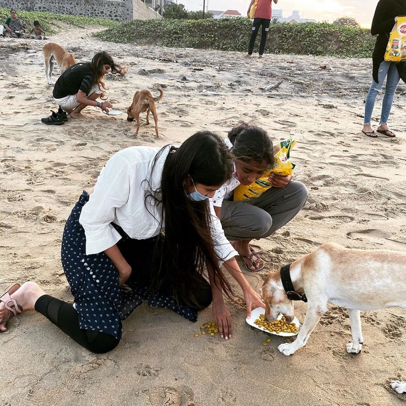 viji chandrasekar daughter lovelyn give food for street dogs
