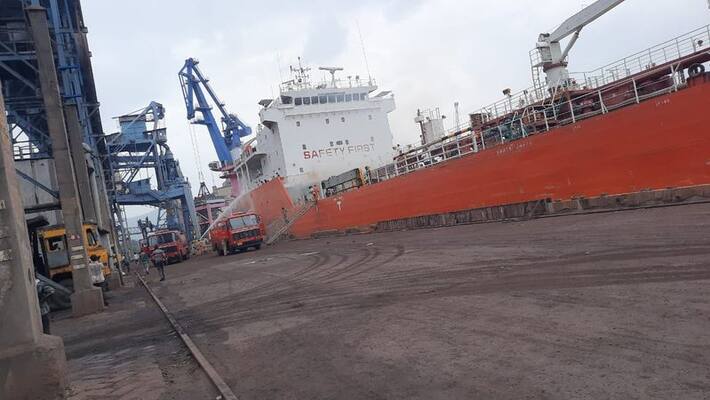 Ship catches fire off Vizag Ship catches fire off Vizag