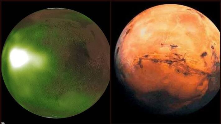 Red planet Mars glows green at night due to chemical reactions Red planet Mars glows green at night due to chemical reactions