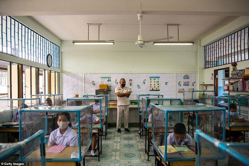 ബാങ്കോക്കിലെ 'വാട്ട് ക്ലോംഗ് ടോയ്'കിന്റർഗാർട്ടൻ ഒരു മാസം മുമ്പാണ് തുറന്നത്. അവിടത്തെ കുട്ടികൾക്ക് കളിക്കാൻ ക്ലാസ് വരാന്തയിൽ പ്ലാസ്റ്റിക്ക് കൊണ്ട് ഭാഗികമായി അടച്ച പ്രത്യേക മുറികളും തയ്യാറാക്കിയിട്ടുണ്ട്.