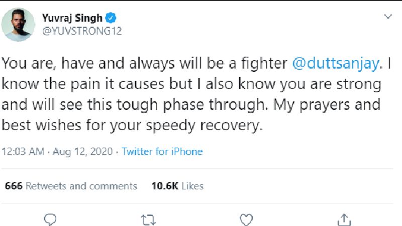 yuvraj singh pray for sanjay dutt, tweet to recover soon dva