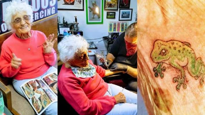 103 year old woman from Michigan gets her first tattoo. 103 year old woman from Michigan gets her first tattoo.