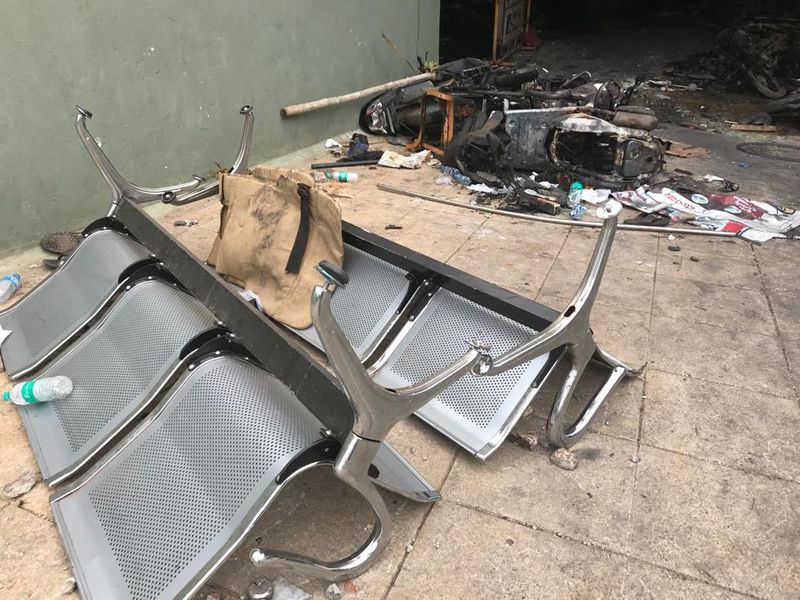 Steel chairs turned upside down shows the real intent to damage property