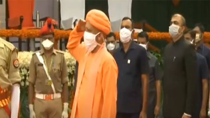 CM Yogi unfurling the national flag on the assembly on Independence Day congratulates the people kpl CM Yogi unfurling the national flag on the assembly on Independence Day congratulates the people kpl