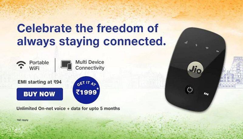 Jio Offers 5 Months of Free Data Calls With JioFi For Independence Day