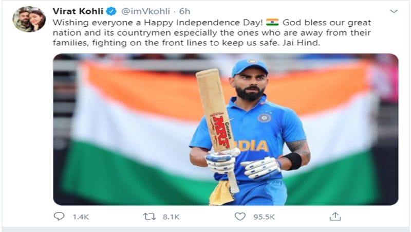 indian cricketer wishes everyone on 74th independence day dva