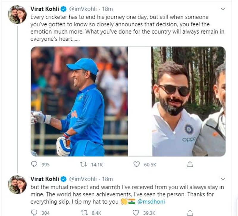 Virat Kohli pays tribute to Dhoni