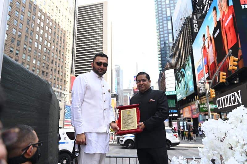 The flag was hoisted at the iconic venue by Consul General of India in New York, Randhir Jaiswal, who was the guest of honour at the event.