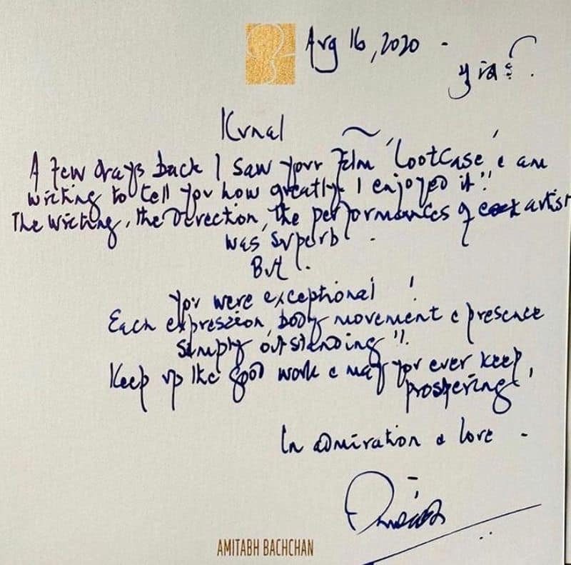 Lootcase Kunal Kemmu receives special handwritten letter from Amitabh Bachchan-snj