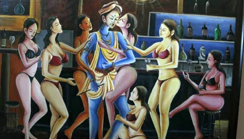 Muslim artist portrays Lord Krishna to be with women clad in bikinis. Isnt this blasphemy?