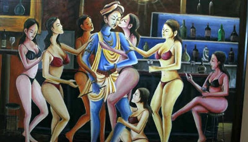 Muslim artist portrays Lord Krishna to be with women clad in bikinis. Isnt this blasphemy?