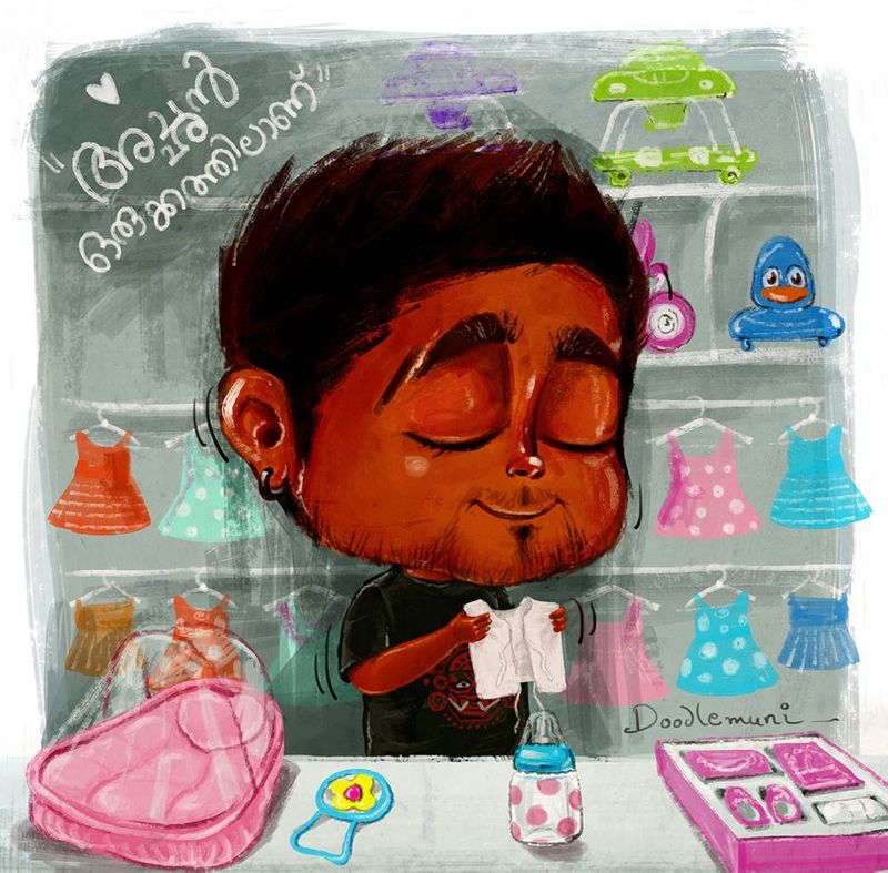 father drawing daughter Jaanki s birth Illustration of the doodle muni can be seen