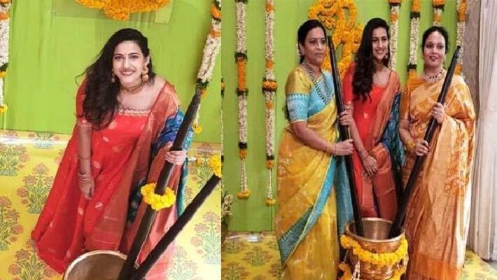 Mega Daughter Niharika Konidela shares her pasupu function Mega Daughter Niharika Konidela shares her pasupu function