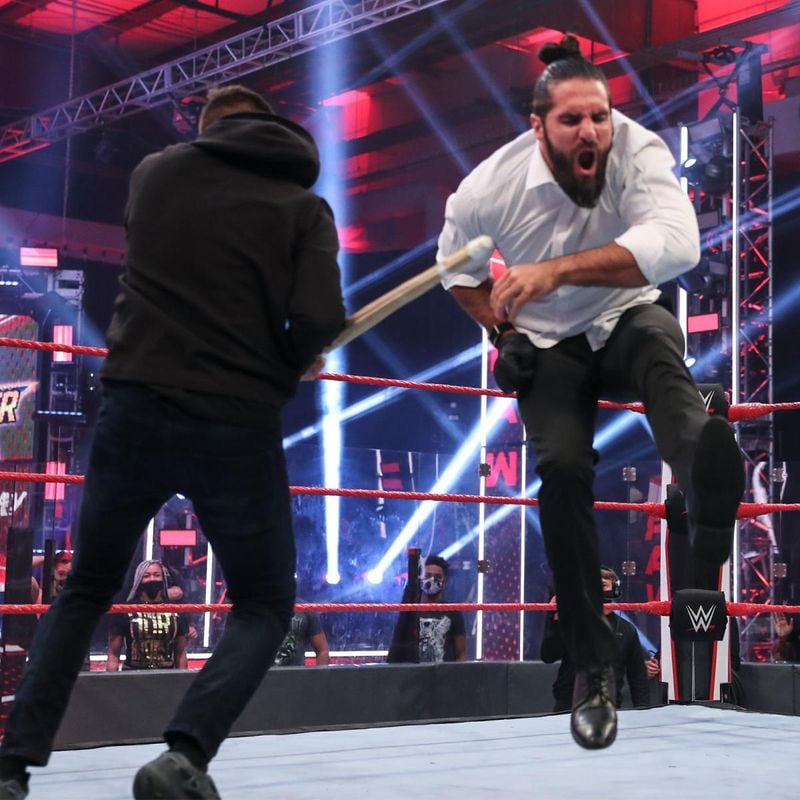 Rey & Dominik Mysterio fought off Seth Rollins & Murphy with Kendo sticks
