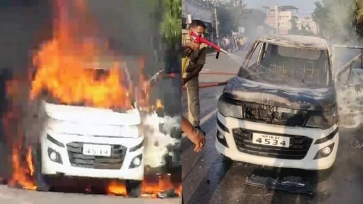car with 3 inside set on fire in andhrapradesh car with 3 inside set on fire in andhrapradesh
