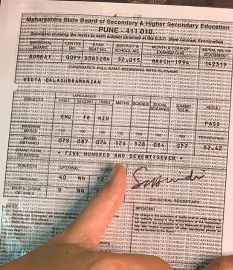 Wasnt A Genius But Definitely Good Vidya Balan Shares Pics Of Her Class 10 Marksheet