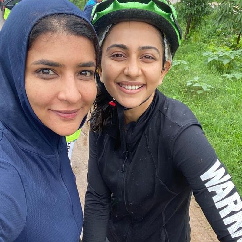 Rakul preet singh and Manchu Lakshmi 30 kms cycling