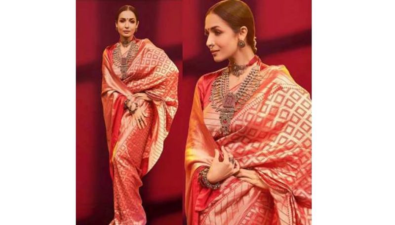 malaika arora in red saree viral pics