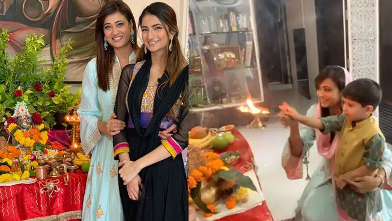 ganesh chaturthi 2020 shweta tiwari ganesh puja with daughter palak tiwari and son reyansh KPJ
