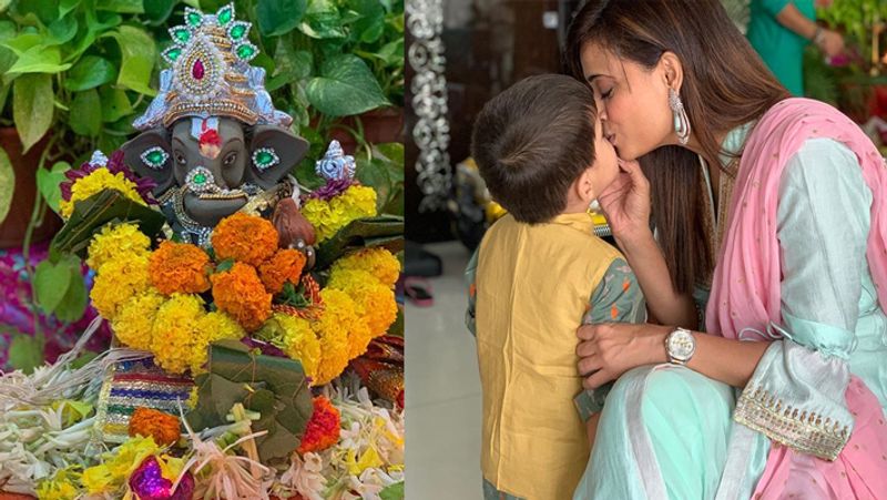 ganesh chaturthi 2020 shweta tiwari ganesh puja with daughter palak tiwari and son reyansh KPJ