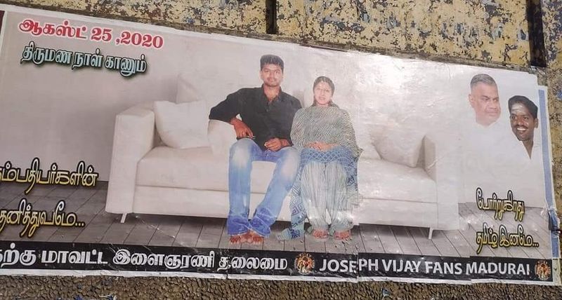Vijay fans stick Posters for his 21st wedding anniversary