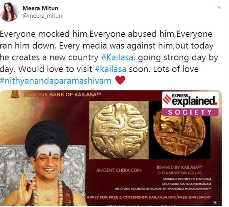 Netizens kidding Meera mithun willing to Go Kailasa Tweet