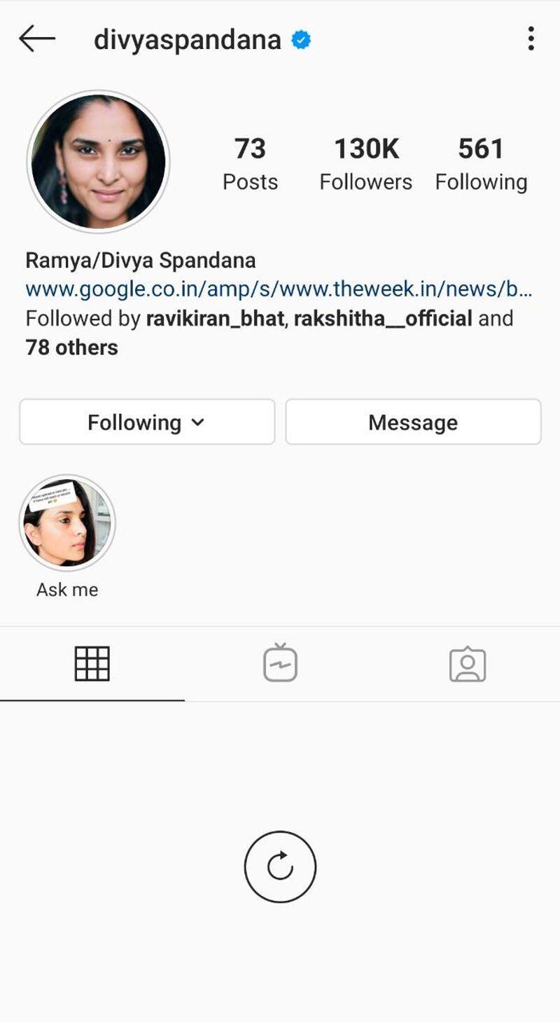 kannada actress ramya divya spandana Instagram account hacked