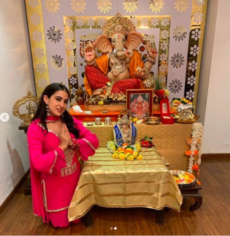 Bollywood actress sara ali khan trolled for celebrating Ganesh chathurthi