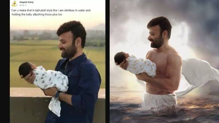 man asks artist to edit his pic in bahubali style man asks artist to edit his pic in bahubali style