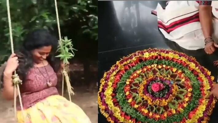 Manju sunichen Onam celebration with pookalam Manju sunichen Onam celebration with pookalam