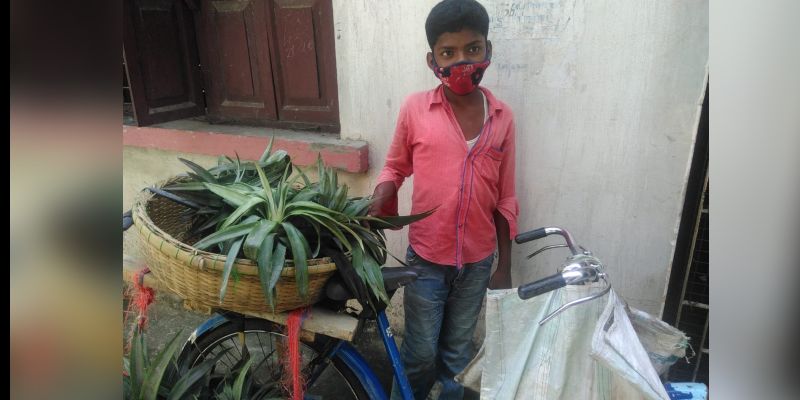 A school student sells pineapple to earn money during lockdown in Malda BTG