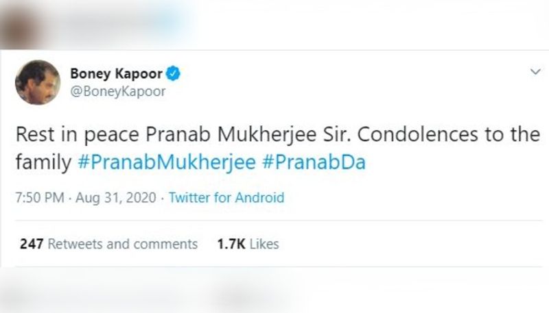 Bollywood celebrities mourn the demise of former president Pranab Mukherjee ADB