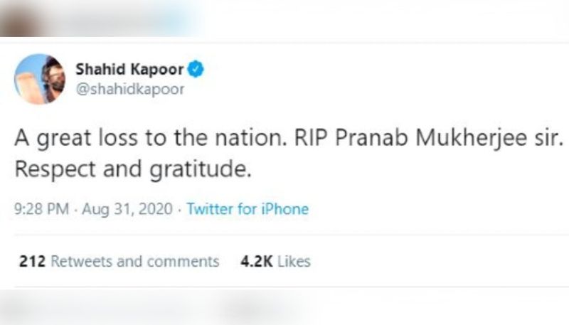 Bollywood celebrities mourn the demise of former president Pranab Mukherjee ADB