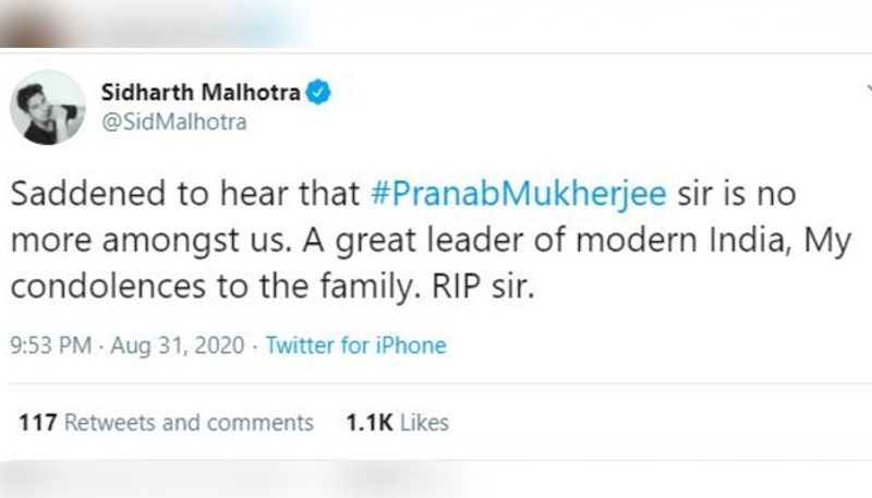 Bollywood celebrities mourn the demise of former president Pranab Mukherjee ADB