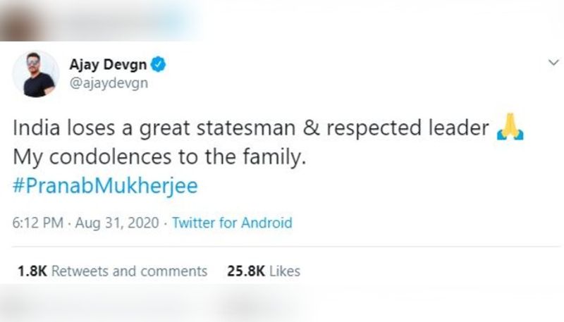 Bollywood celebrities mourn the demise of former president Pranab Mukherjee ADB