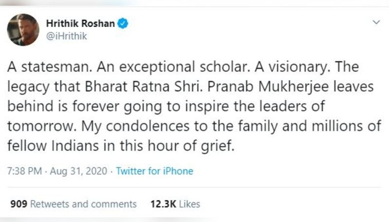 Bollywood celebrities mourn the demise of former president Pranab Mukherjee ADB